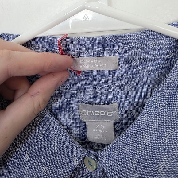 Chico's Blue 100% Linen No Iron Long Sleeve Coastal Shirt Mini Dress Size 14 - Picture 3 of 7
